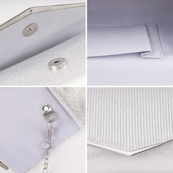 πWomenβs Silver Bling Envelope Evening Bag w/Chain Polyester Formal Handbag - Picture 7 of 7